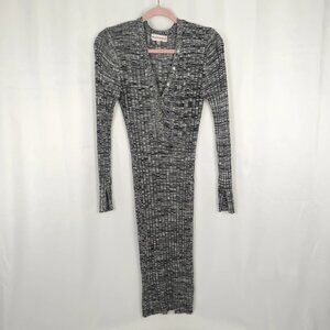 Willow & Wind Black White Ribbed Knit Henley Bodycon Dress Long Sleeve Size M